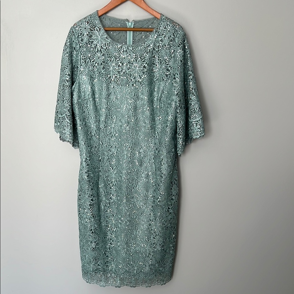 Teri Jon Elegant Lace Dress in Green